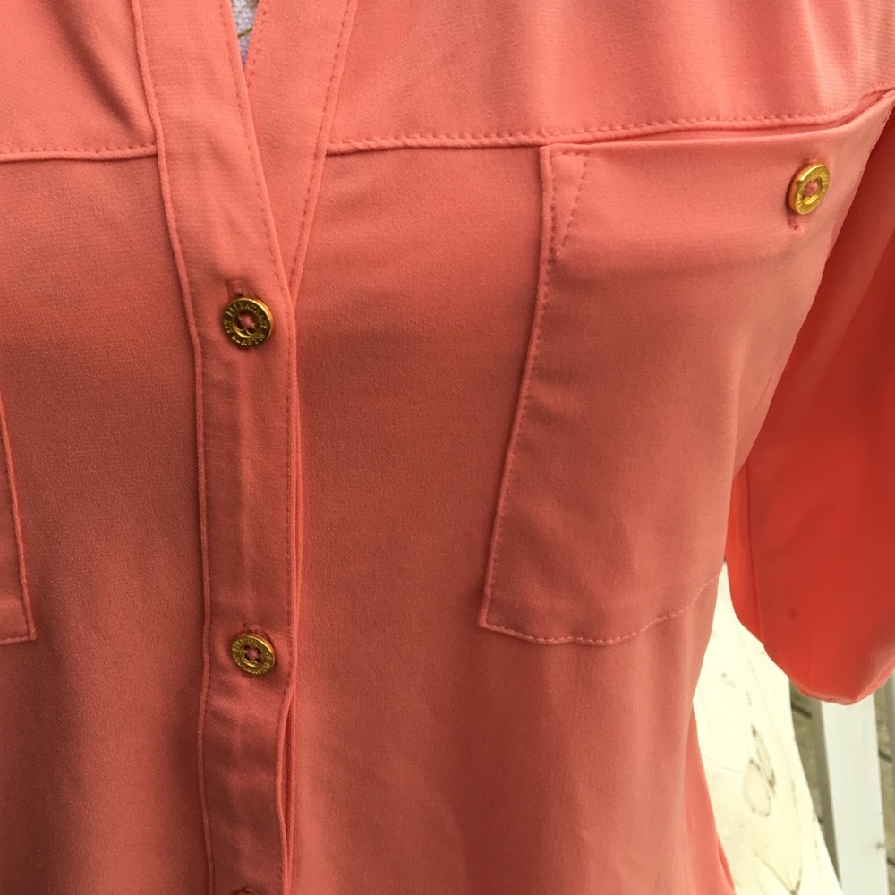 Ellen Tracy Convert/ Sleeved Button-up Top SzM - Picture 2 of 5